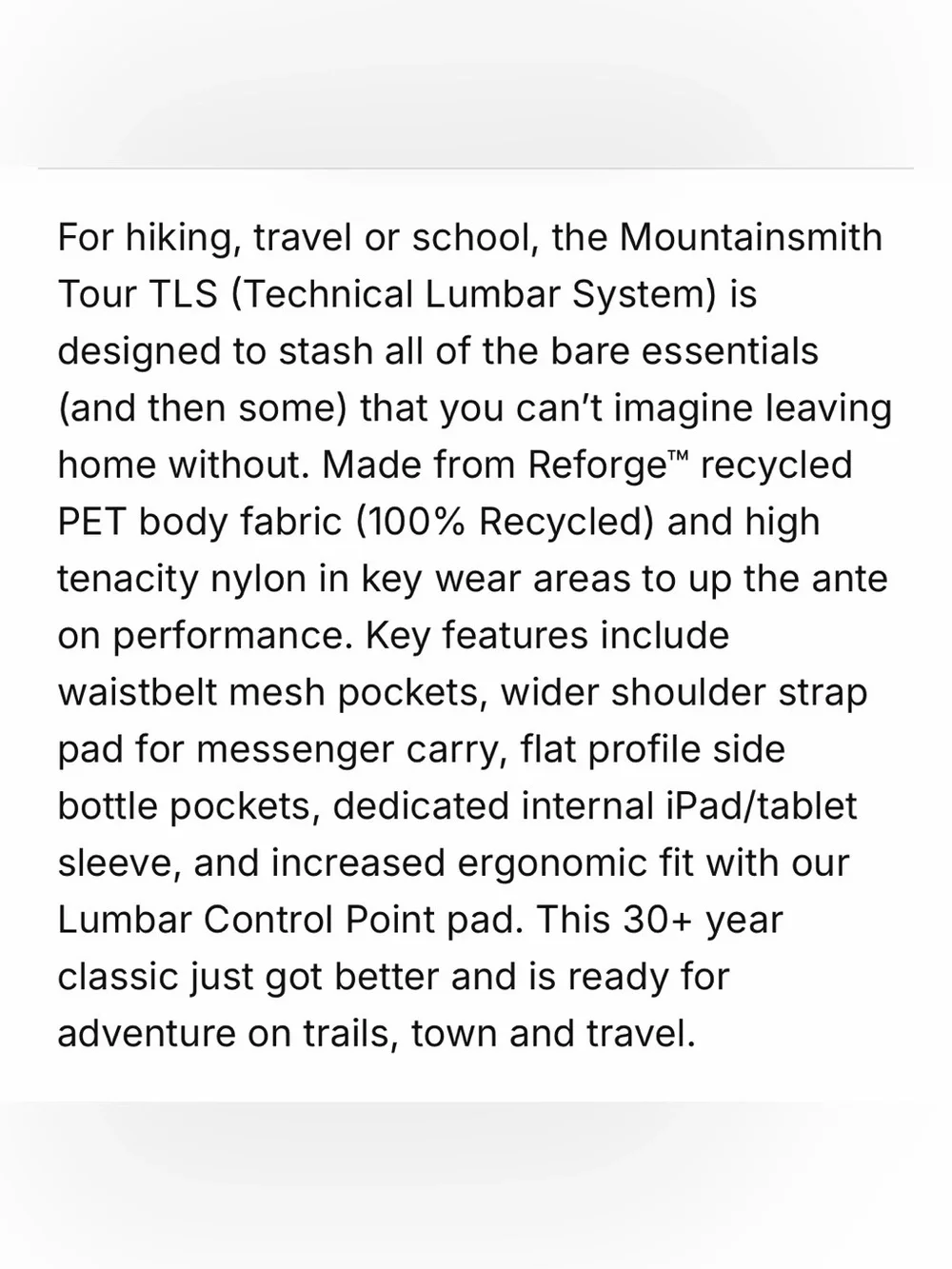 Mountainsmith 8L TLS Tour Black Lumbar Pack Removable Shoulder Strap Unisex EUC